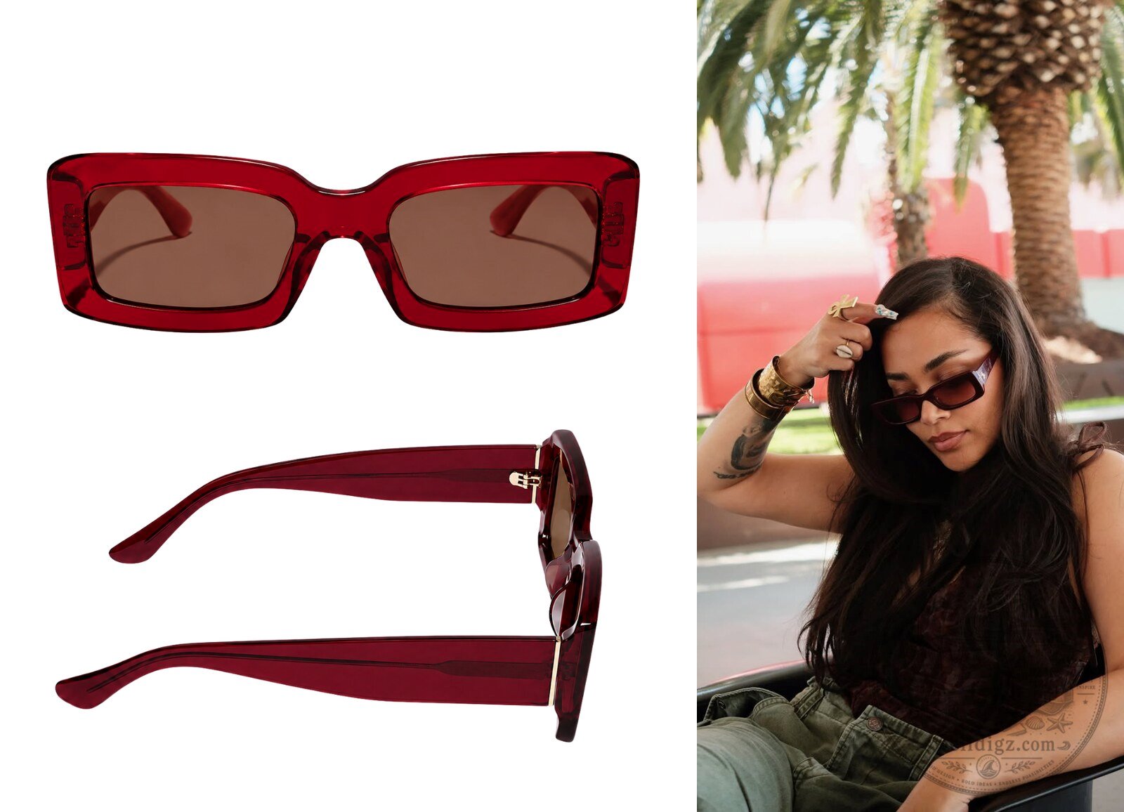 Lauren London Translucent Red Rectangular Sunglasses