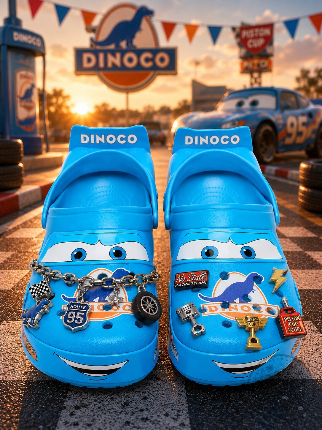 Pixar Dinoco Blue Car Crocs 20th Anniversary Edition for Kids & Adults with Charms Set