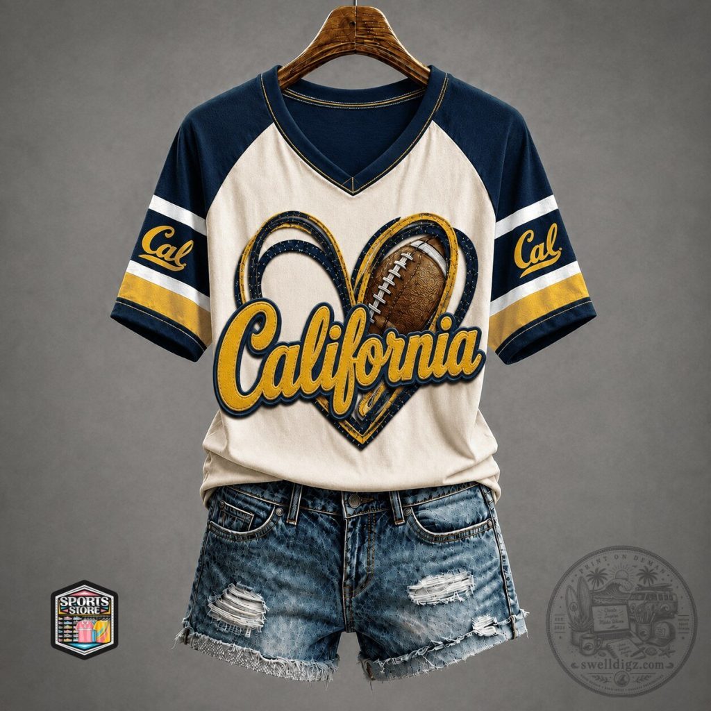 California Golden Bears Football Heart V-Neck Raglan T-Shirt California Golden Bears Football Heart V-Neck Raglan T-Shirt