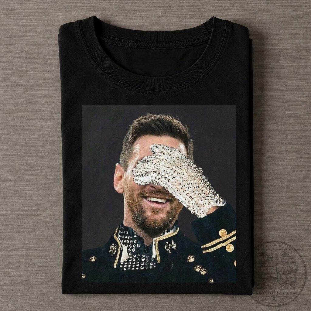 Lionel Messi Michael Jackson Sequin Glove Football Player T-Shirt Lionel Messi Michael Jackson Sequin Glove Football Player T-Shirt