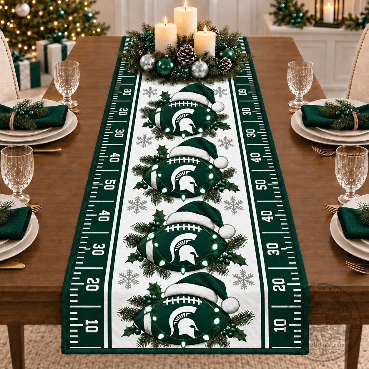 Michigan State Spartans Christmas Football Field Table Runner