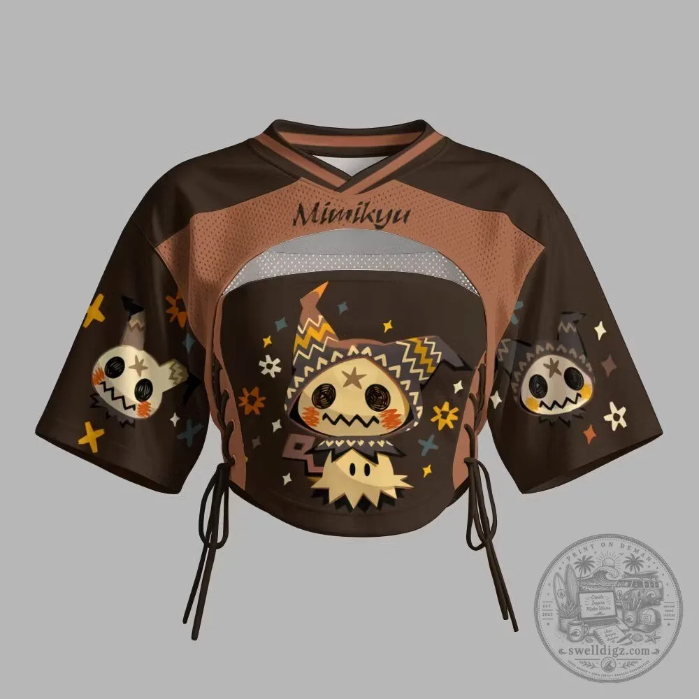Mimikyu Pokemon Character Brown Mesh Short Sleeve Crop Top
