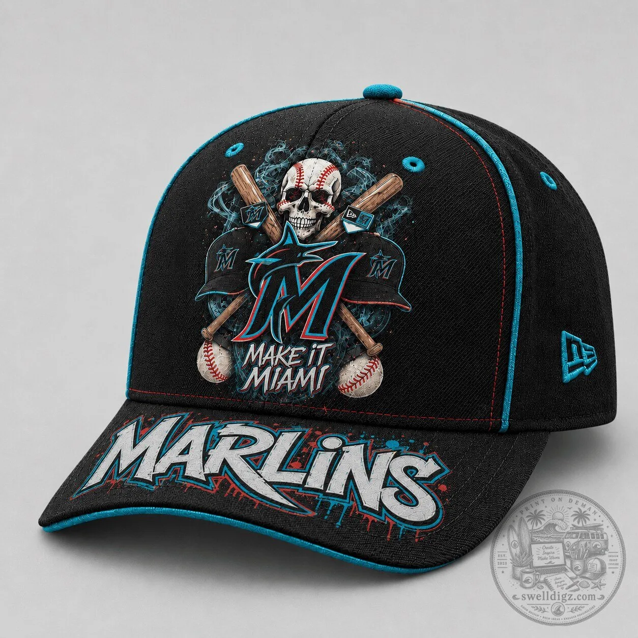 Miami Marlins Baseball Skull Bats Fan Pride Cap Hat