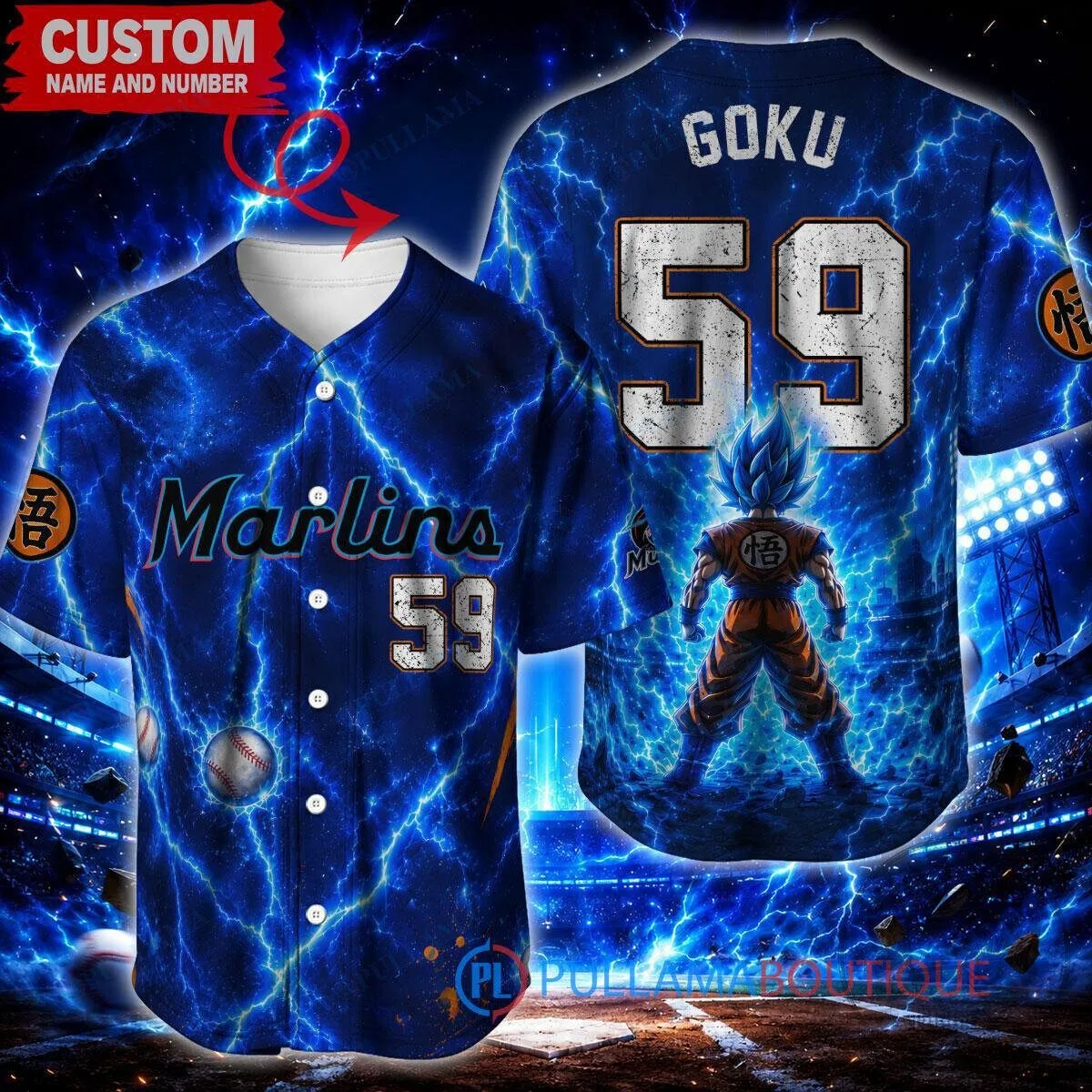 Miami Marlins Baseball Son Goku Super Saiyan Blue Custom Jersey