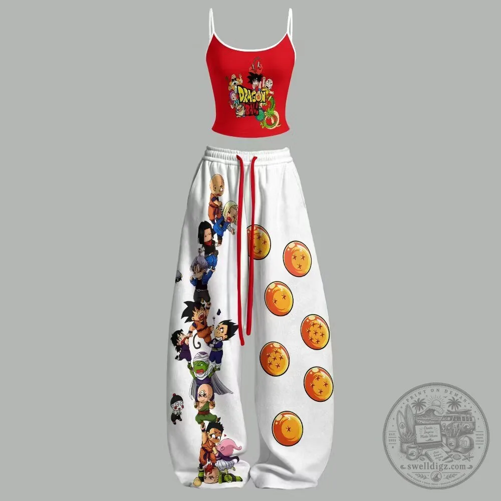 Dragon Ball Z Anime Characters White Wide Leg Pants
