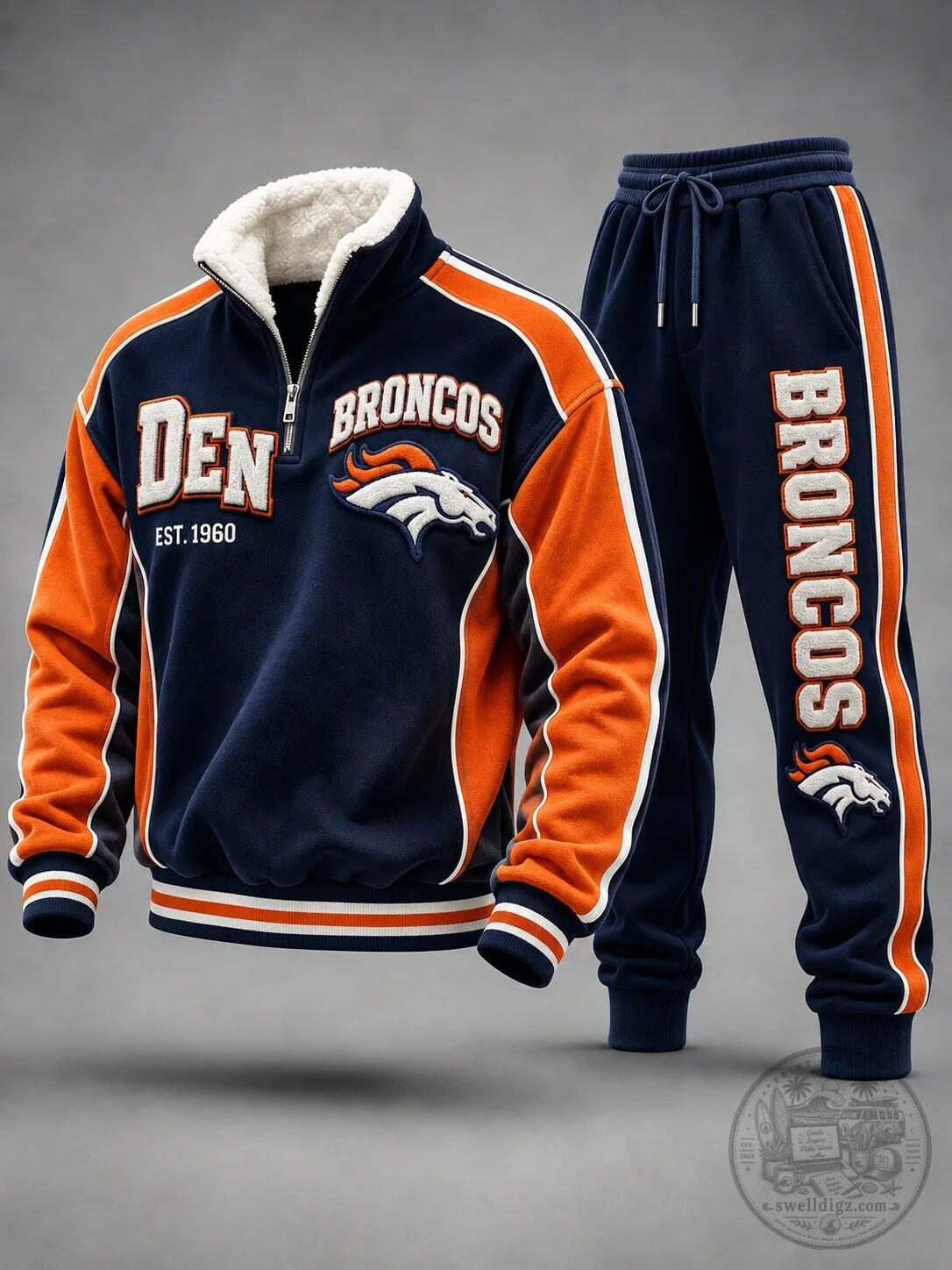 Denver Broncos Football Team Half-Zip Pullover Sweatshirt and Jogger Sweatpants