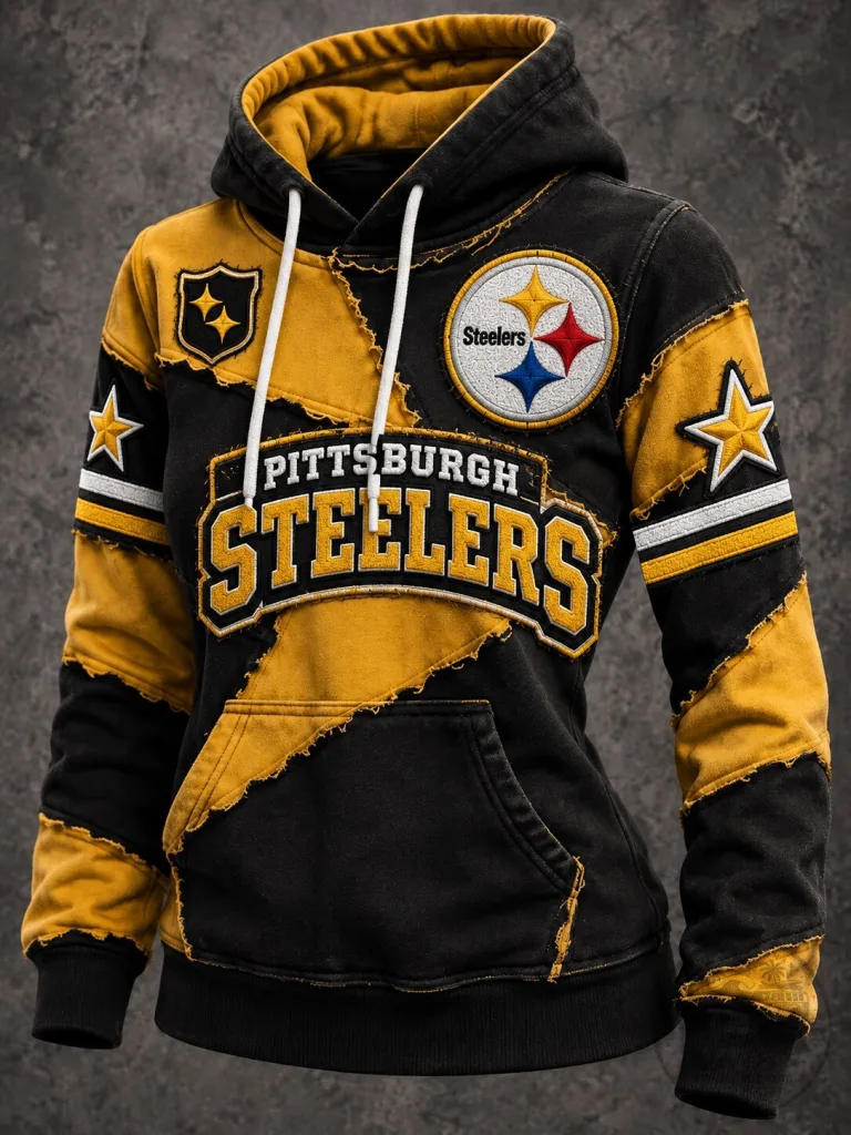 Pittsburgh Steelers Football Team Black and Gold Distressed Hoodie