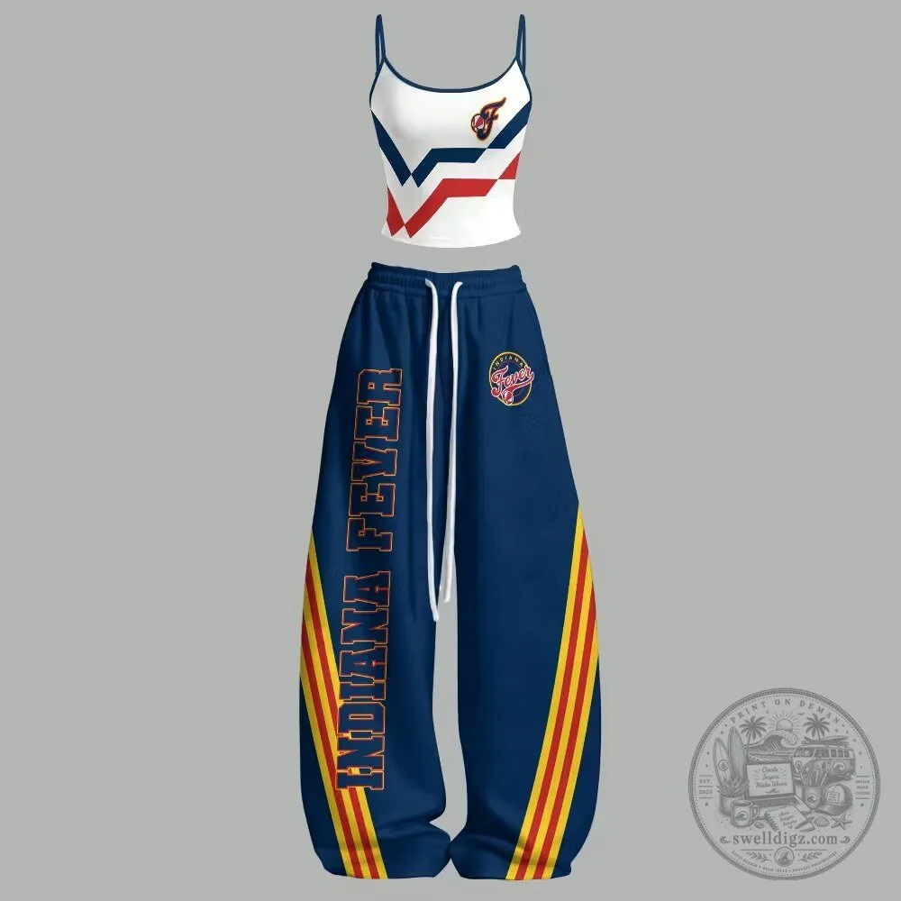 Indiana Fever Women's Basketball Team Logo Sports Tank Top and Pants Set