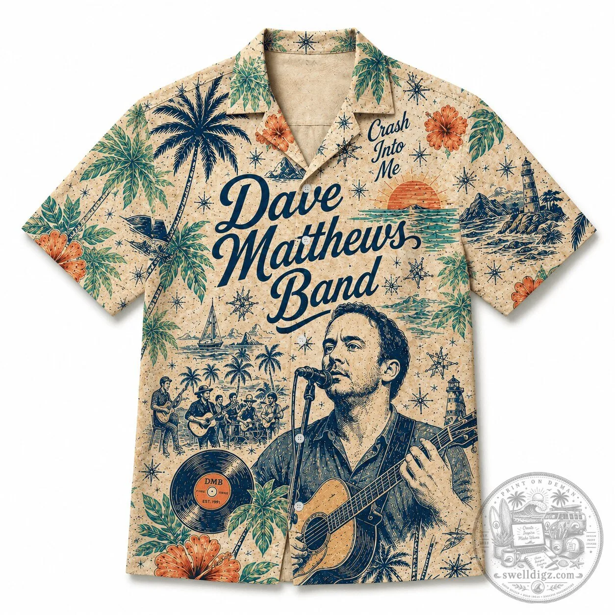 Hawaiian Shirt featuring Dave Matthews Band's Crash Into Me Design