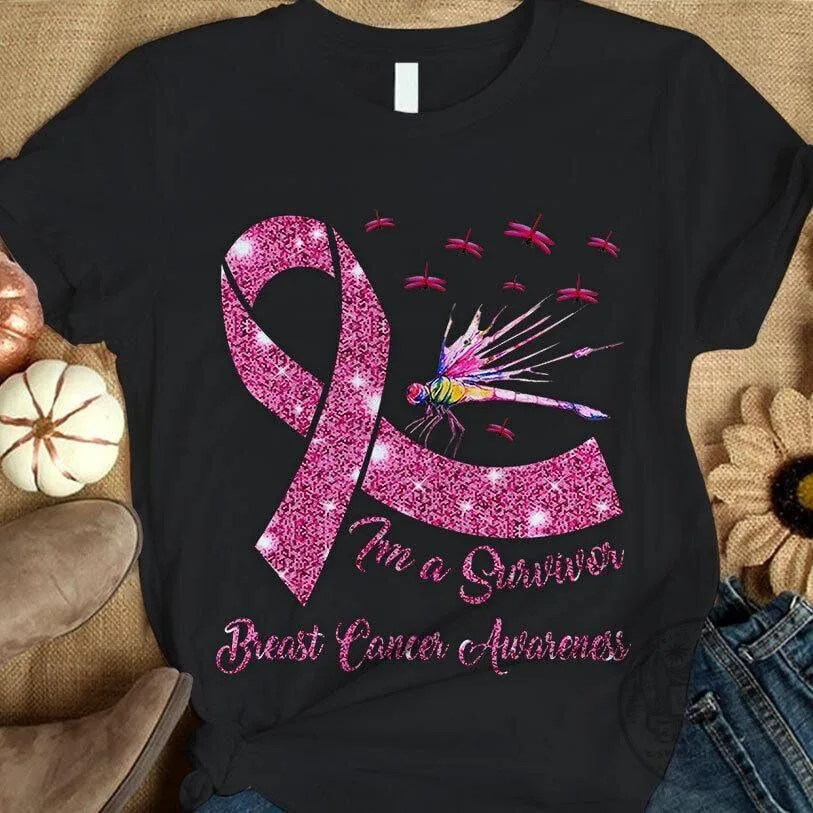I'm a Survivor Breast Cancer Awareness Pink Ribbon Dragonfly T-Shirt