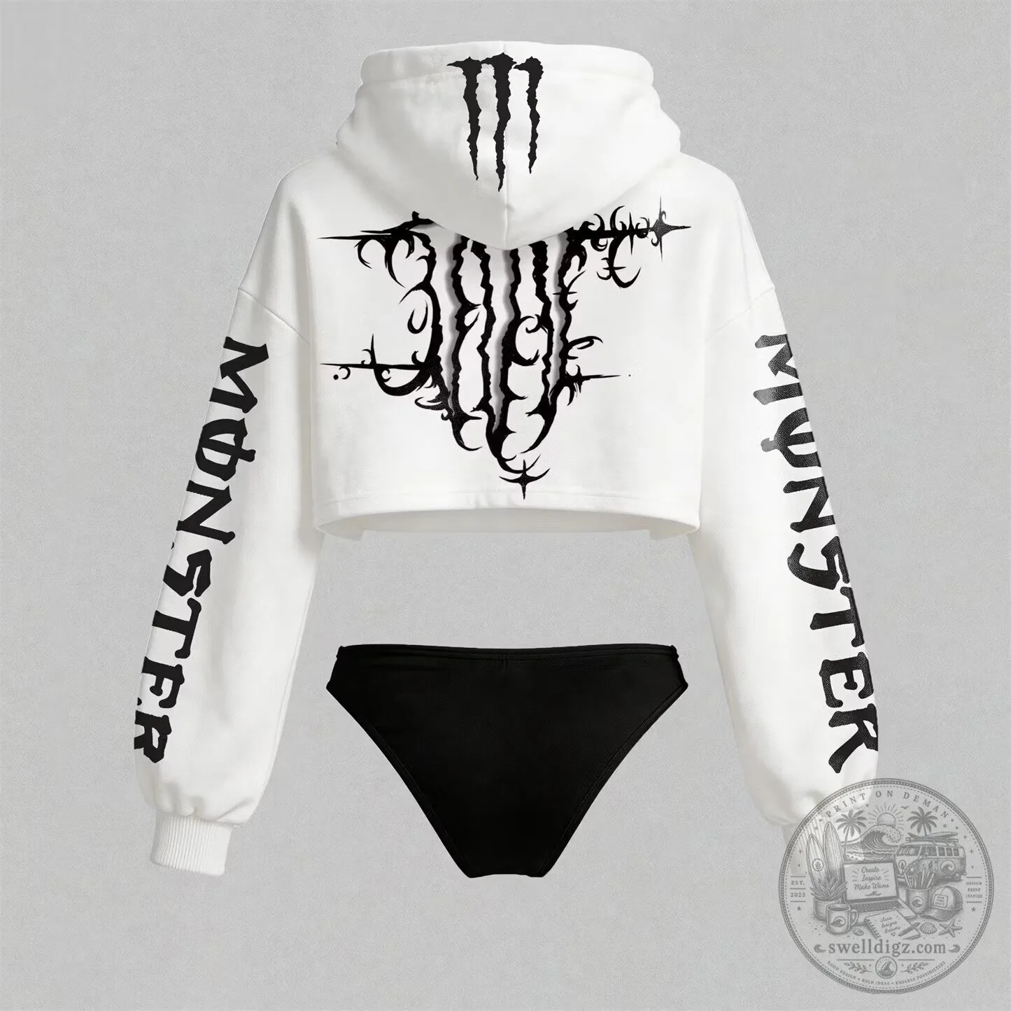 Monster Energy Drink Logo White Cropped Hoodie for Women