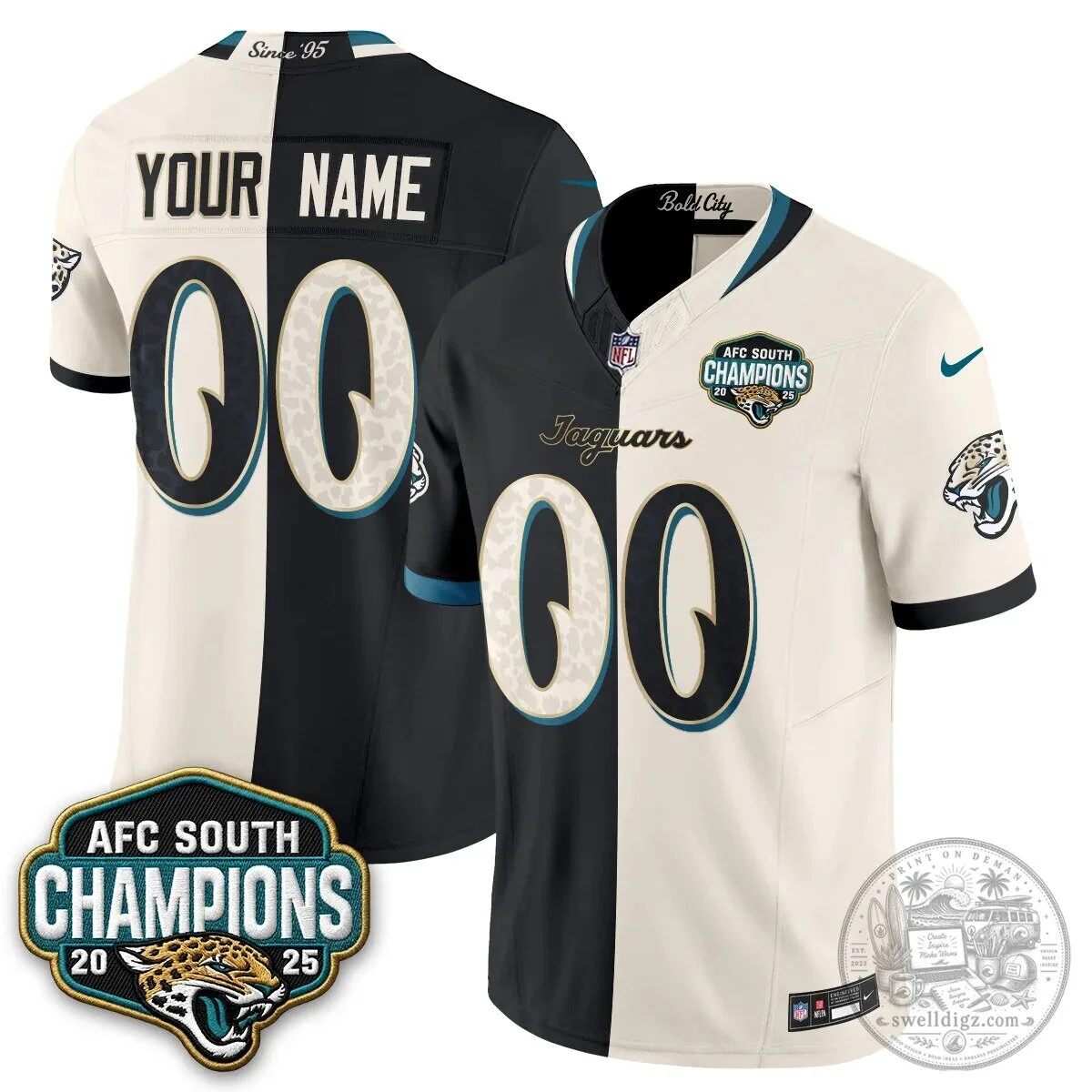 Jacksonville Jaguars AFC South Champions 2025 Split Vapor Custom Jersey