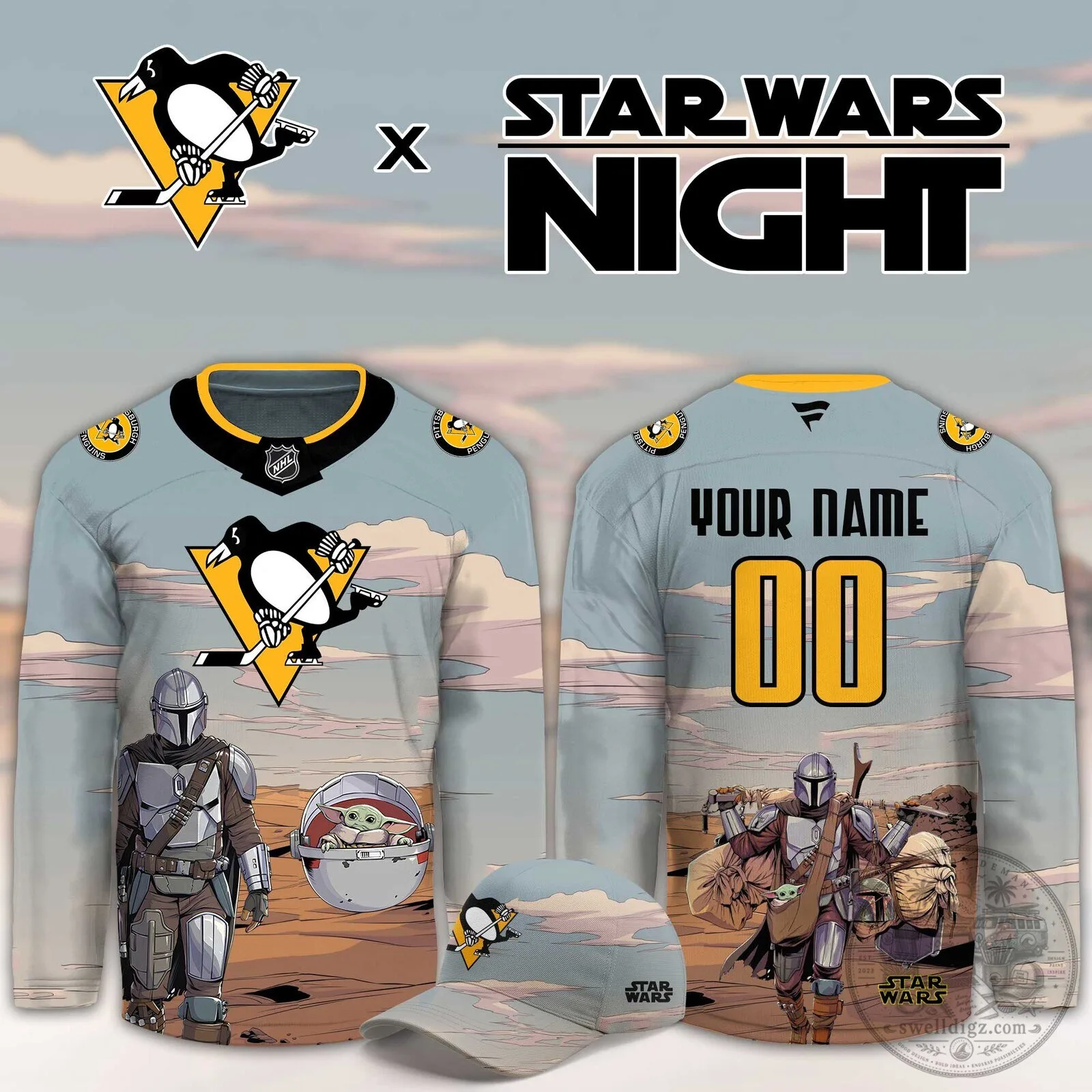 Pittsburgh Penguins Star Wars Night Mandalorian Grogu Hockey Jersey