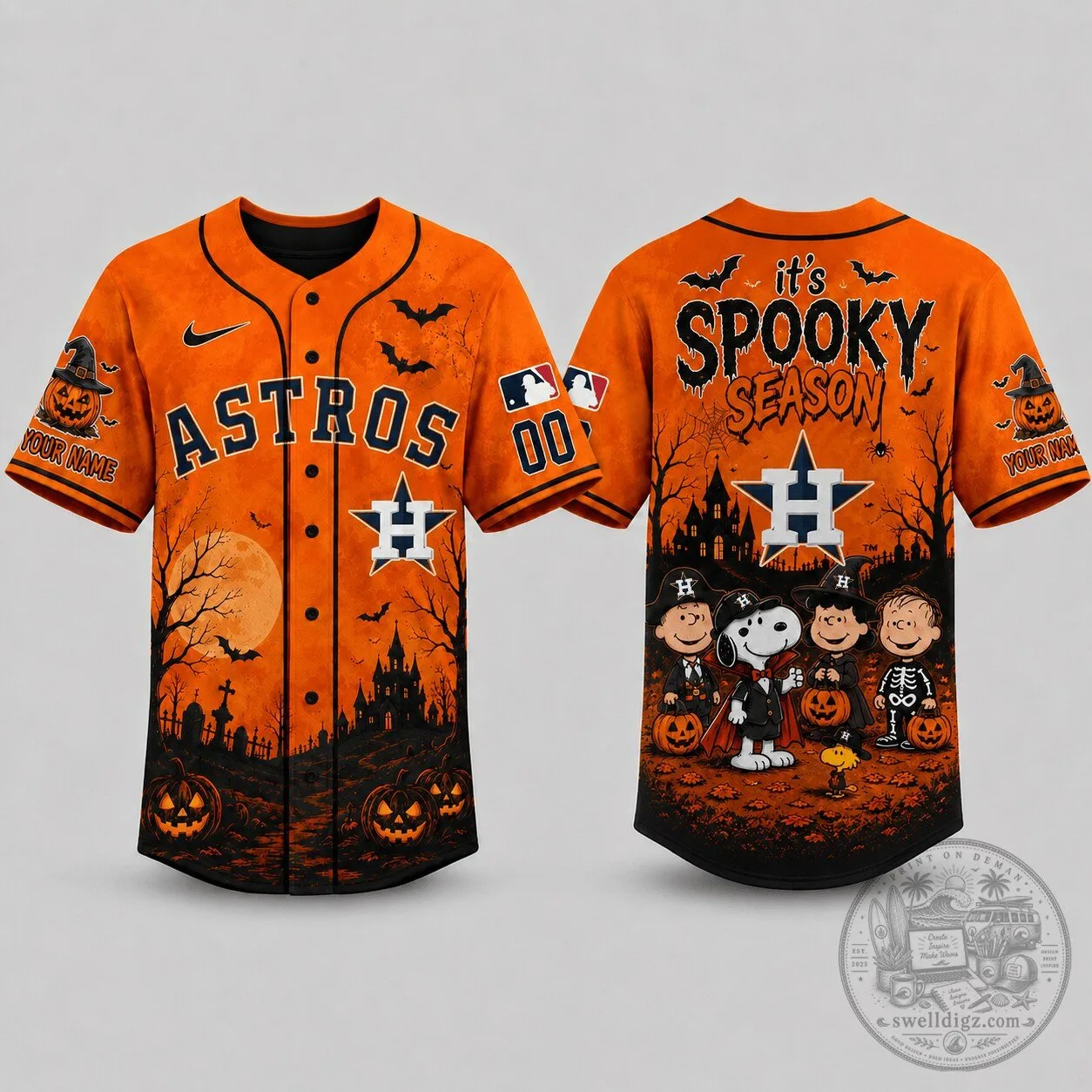 Houston Astros Baseball Snoopy Halloween Spooky Season Custom Jersey