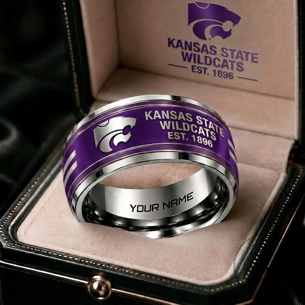 Kansas State Wildcats Personalized Engraved Stainless Steel Ring