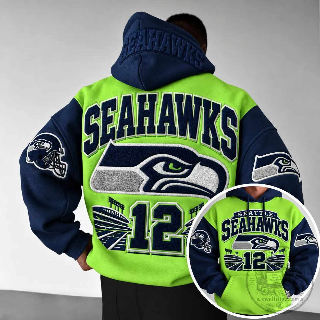 Seattle Seahawks Football Team Logo Green and Blue Hoodie