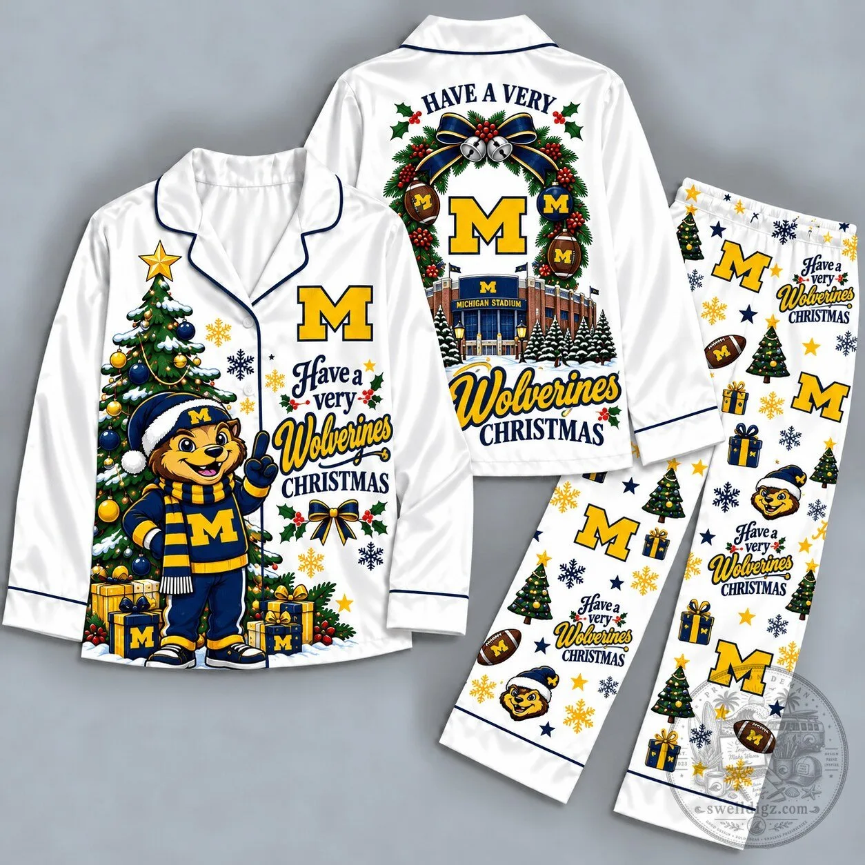 Michigan Wolverines Football Mascot Christmas Holiday Pajamas Set