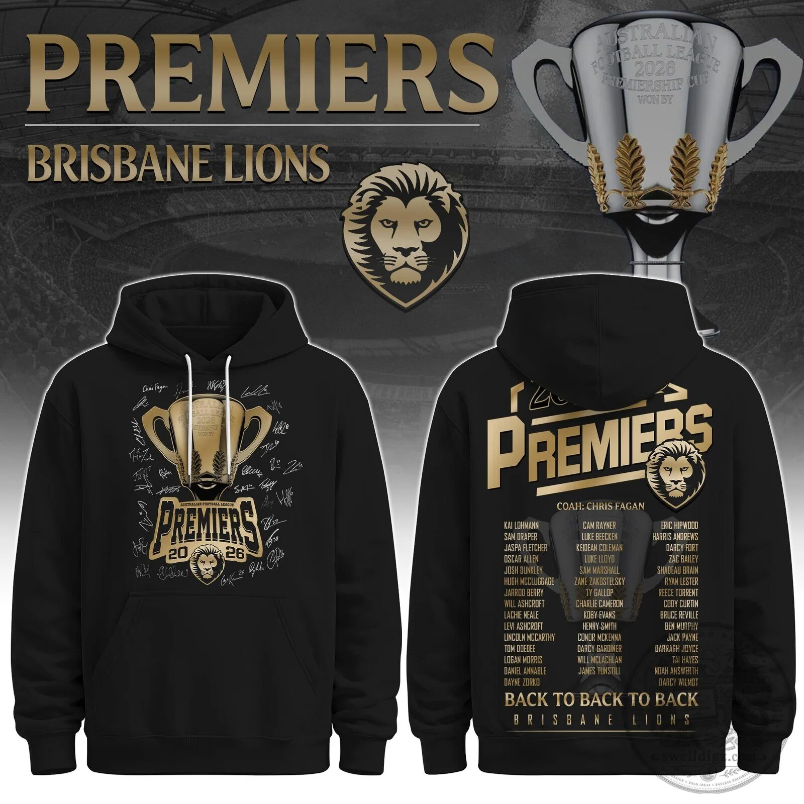 Brisbane Lions AFL Premiers 2026 Back to Back Hoodie