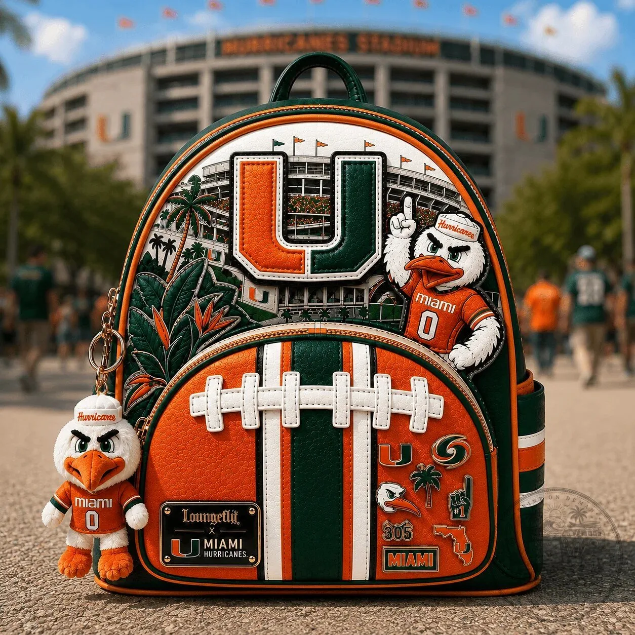 Miami Hurricanes Football Team Mascot Sebastian the Ibis Faux Leather Backpack