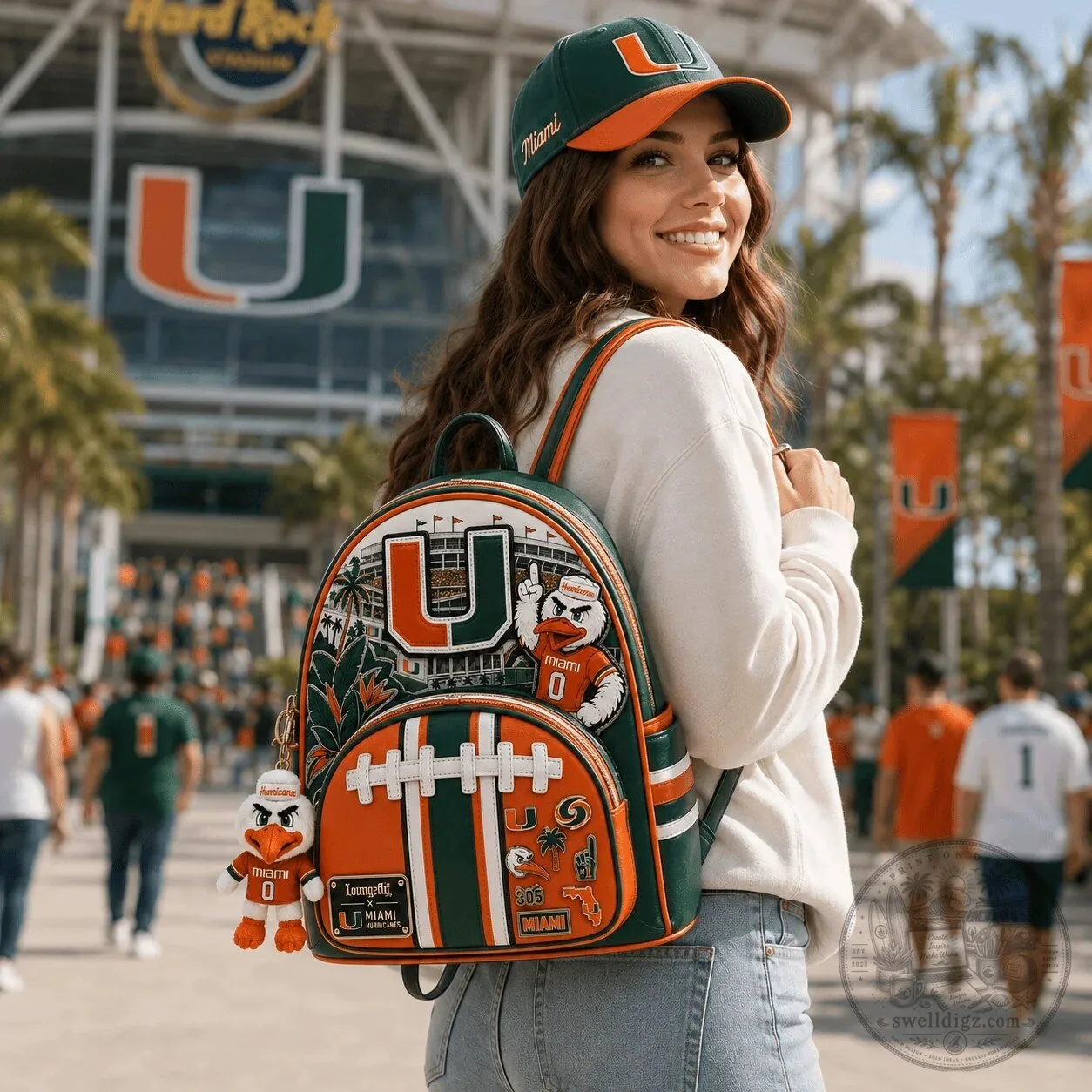 Miami Hurricanes Football Team Mascot Sebastian the Ibis Faux Leather Backpack 4 Miami Hurricanes Football Team Mascot Sebastian the Ibis Faux Leather Backpack