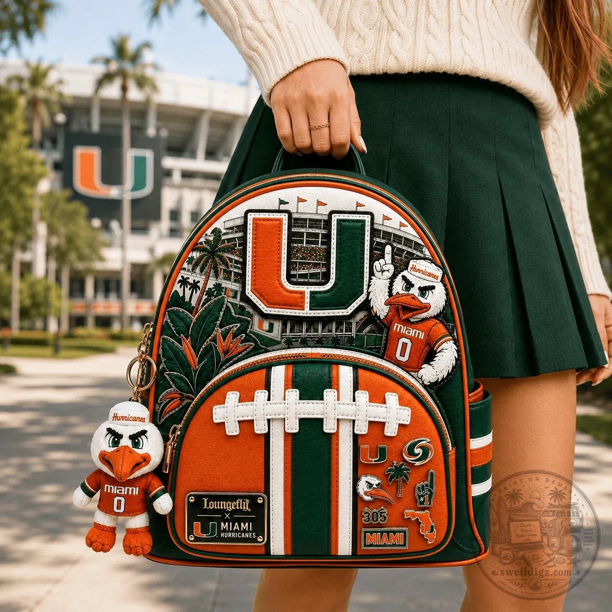 Miami Hurricanes Football Team Mascot Sebastian the Ibis Faux Leather Backpack 5 Miami Hurricanes Football Team Mascot Sebastian the Ibis Faux Leather Backpack