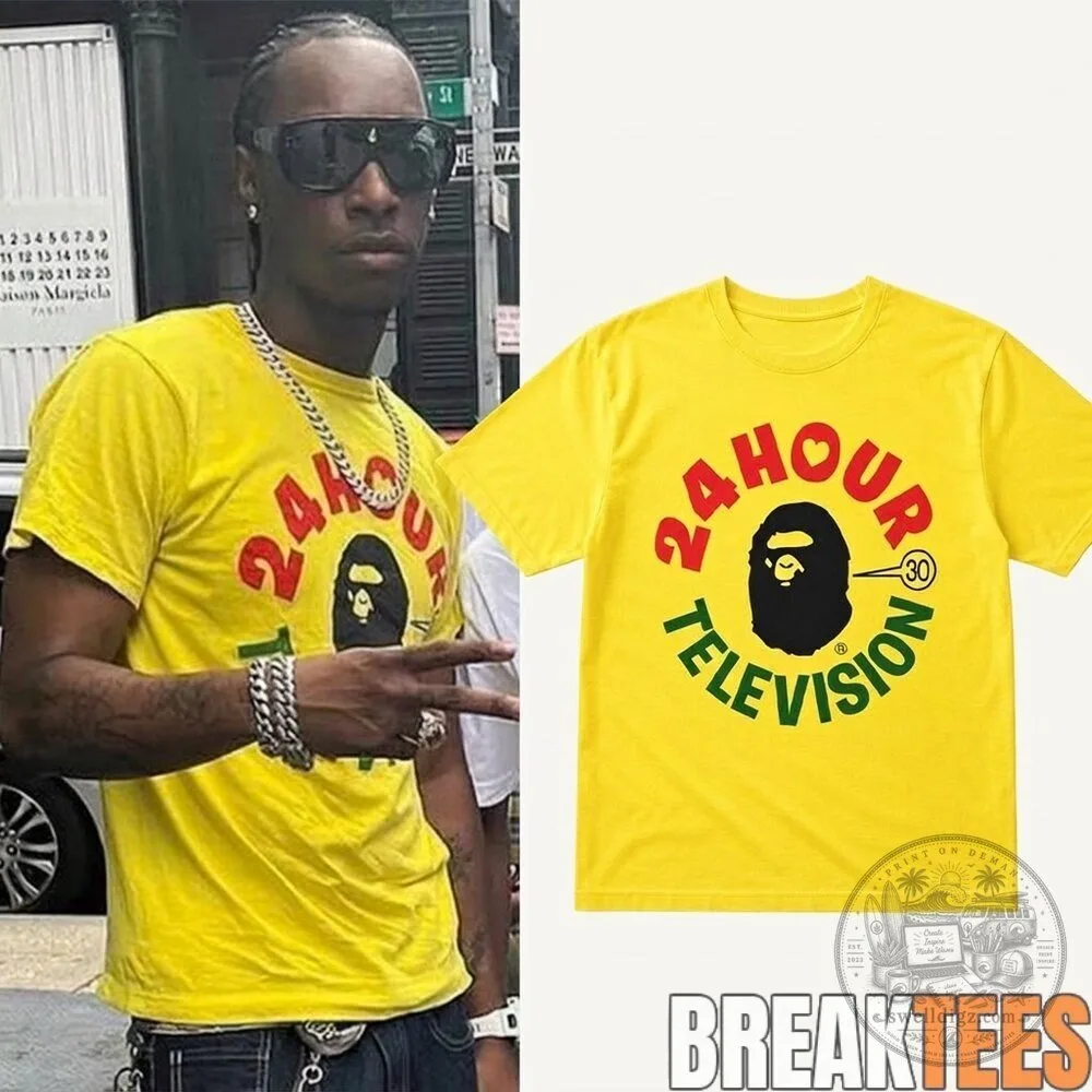 BAPE 24 Hour Television Yellow Graphic T-Shirt
