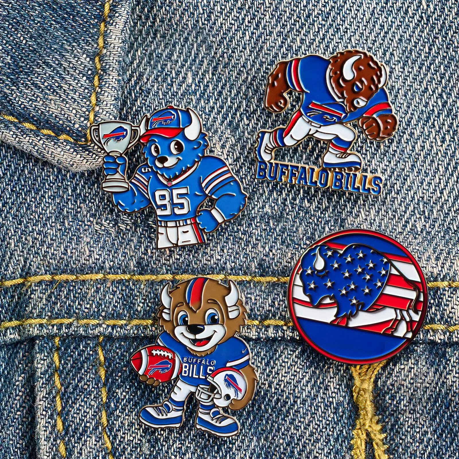 Buffalo Bills Football Team Mascot Enamel Pin Set