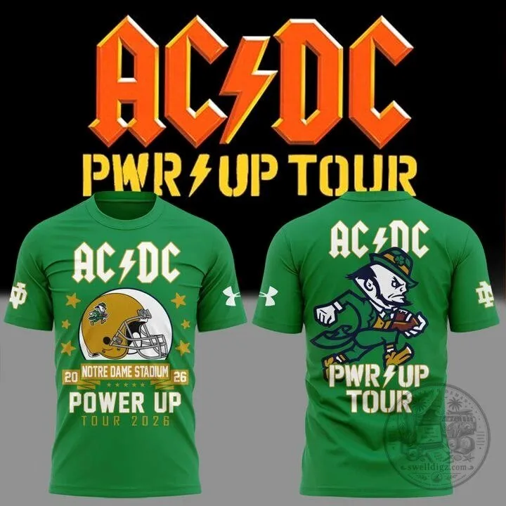 2026 Concert T-Shirt for AC/DC Power Up Tour with Notre Dame Football Design