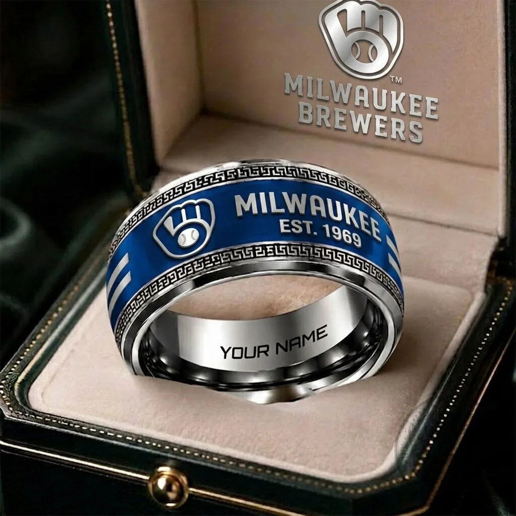 Milwaukee Brewers Baseball Team Logo Personalized Engraved Stainless Steel Ring