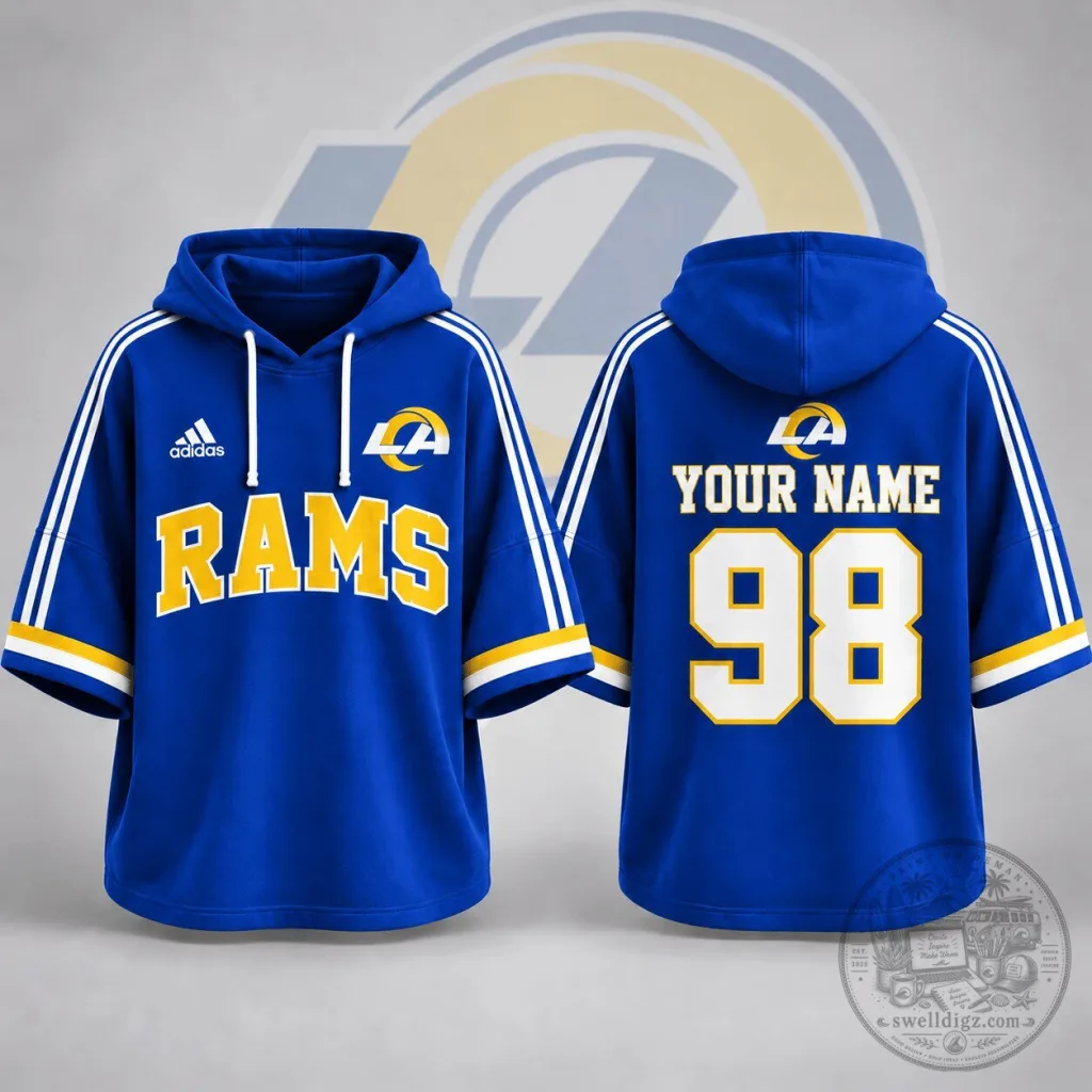 Los Angeles Rams Custom Name Number Blue Short Sleeve Hoodie Los Angeles Rams Custom Name Number Blue Short Sleeve Hoodie