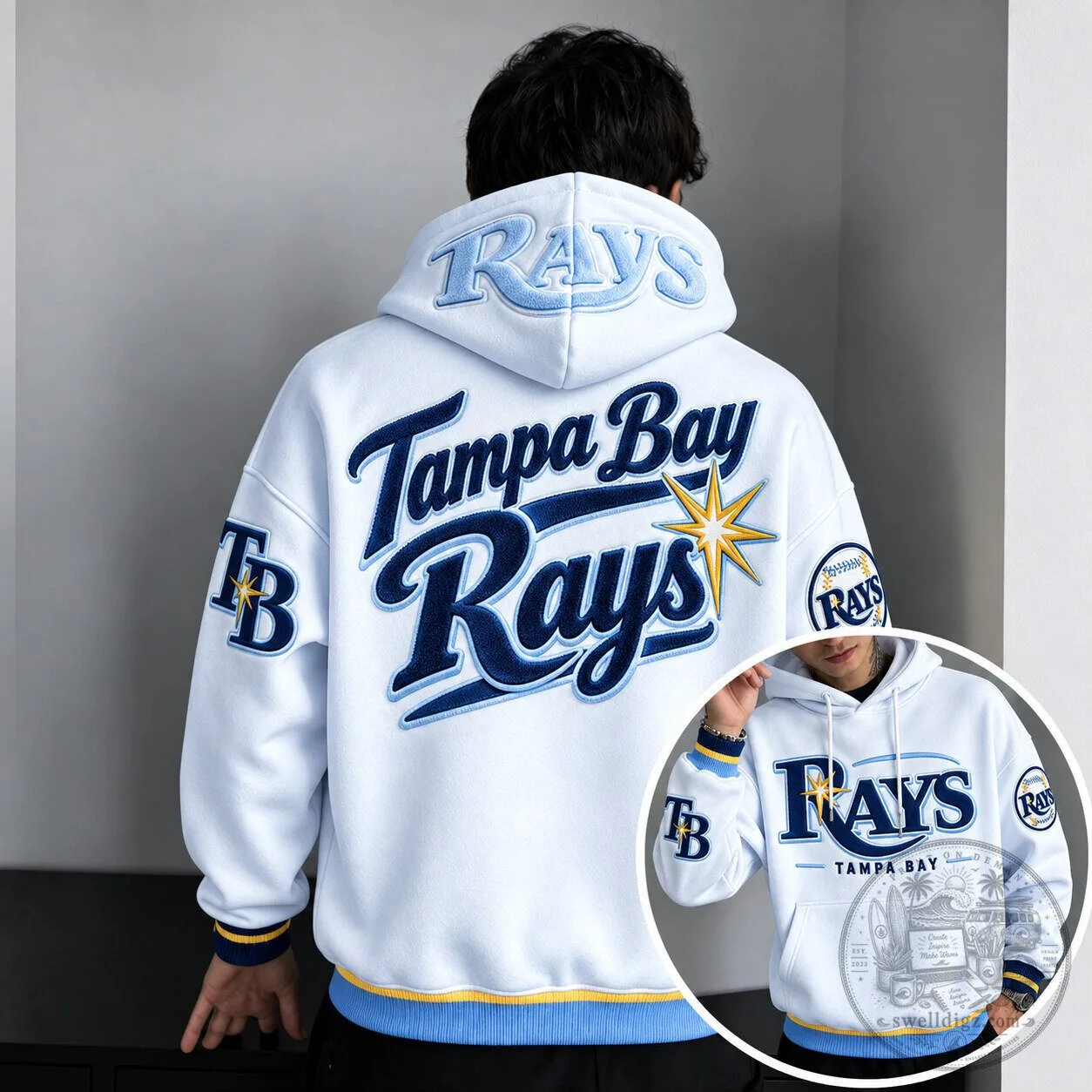 Tampa Bay Rays Baseball Team Logo White Oversized Hoodie