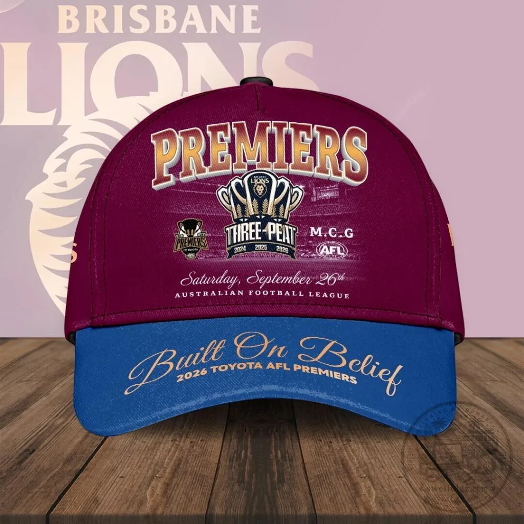 Brisbane Lions Australian Football League Premiers 2026 Built On Belief Cap Hat