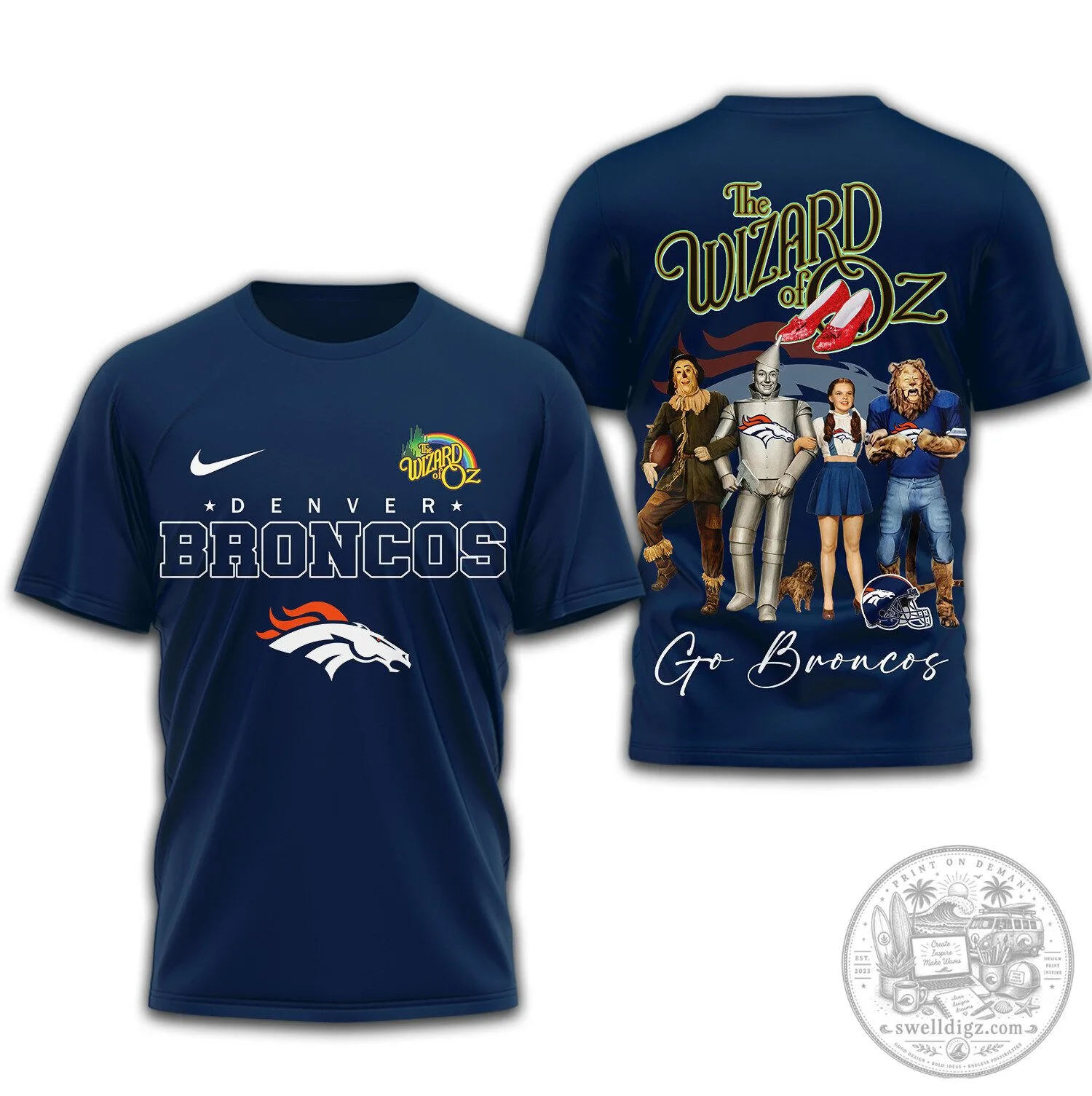 Denver Broncos The Wizard Of Oz Football Team Navy Blue T-Shirt