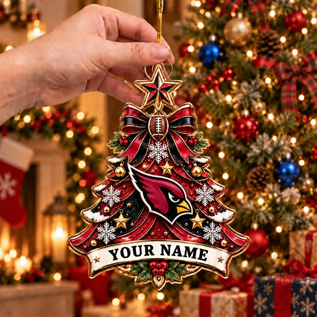Arizona Cardinals Christmas Tree Ornament Custom Name NFL Football Fan Gift