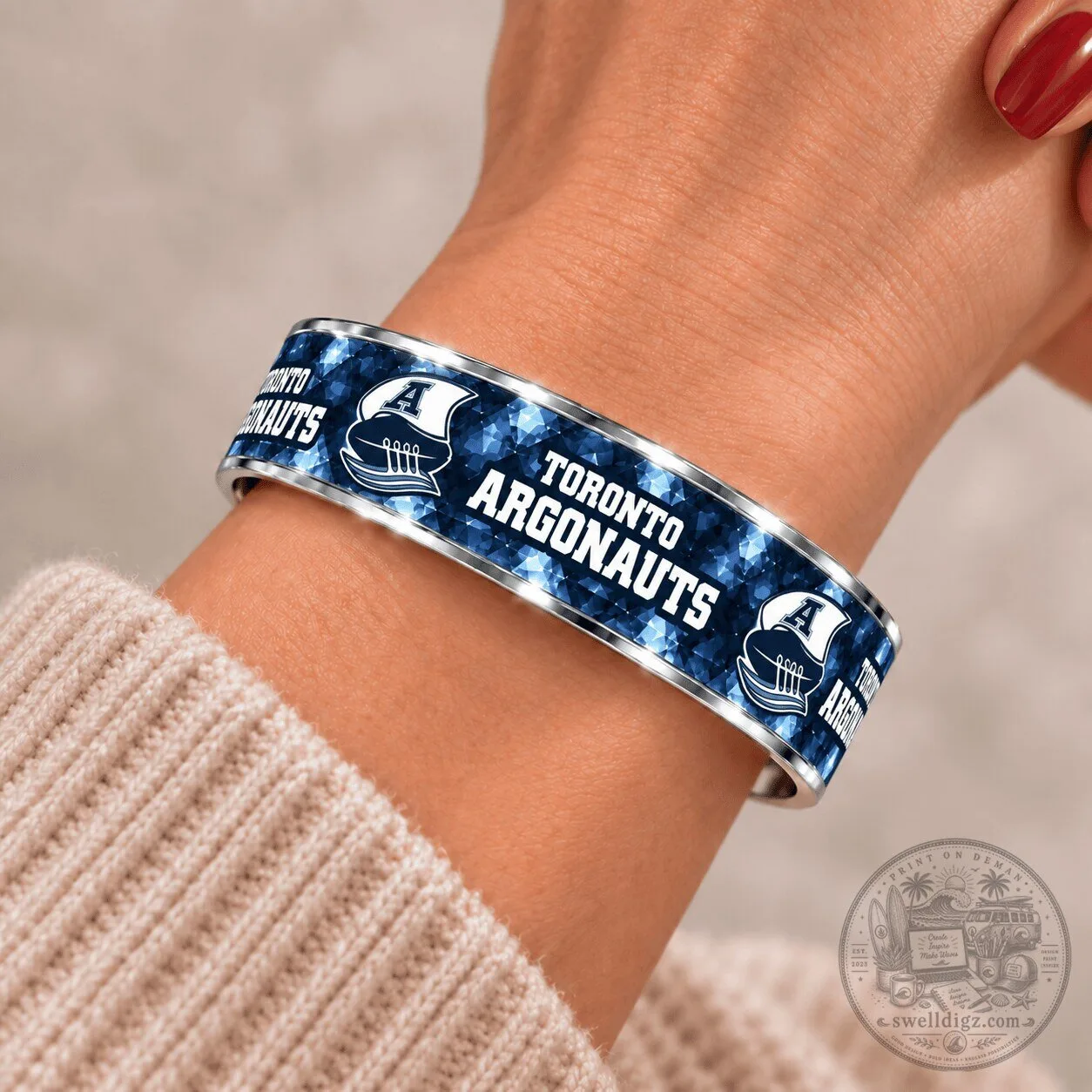 Toronto Argonauts Football Team Logo Blue Pattern Cuff Bracelet