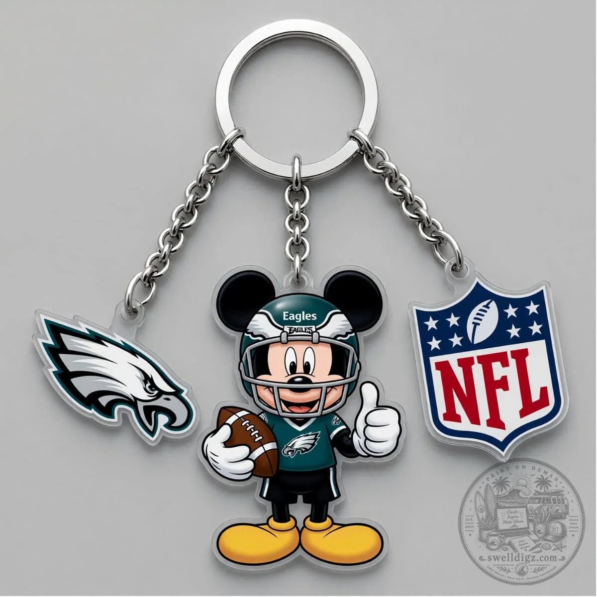 Philadelphia Eagles Fan Mickey Mouse Football NFL Triple Charm Keychain