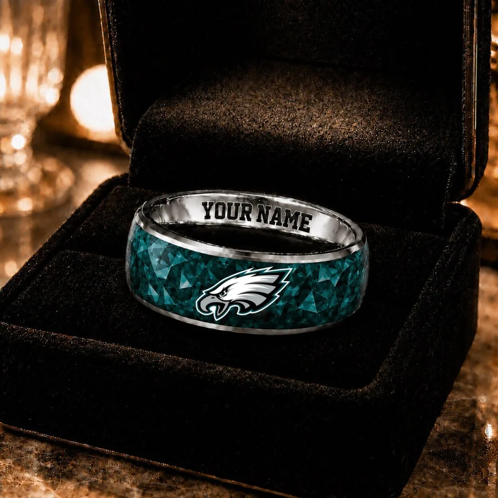 Philadelphia Eagles Fan Custom Name Ring, NFL Football Team Jewelry Gift Philadelphia Eagles Fan Custom Name Ring, NFL Football Team Jewelry Gift