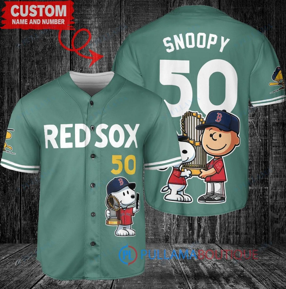 Boston Red Sox Baseball Snoopy and Charlie Brown World Series Trophy Baseball Jersey