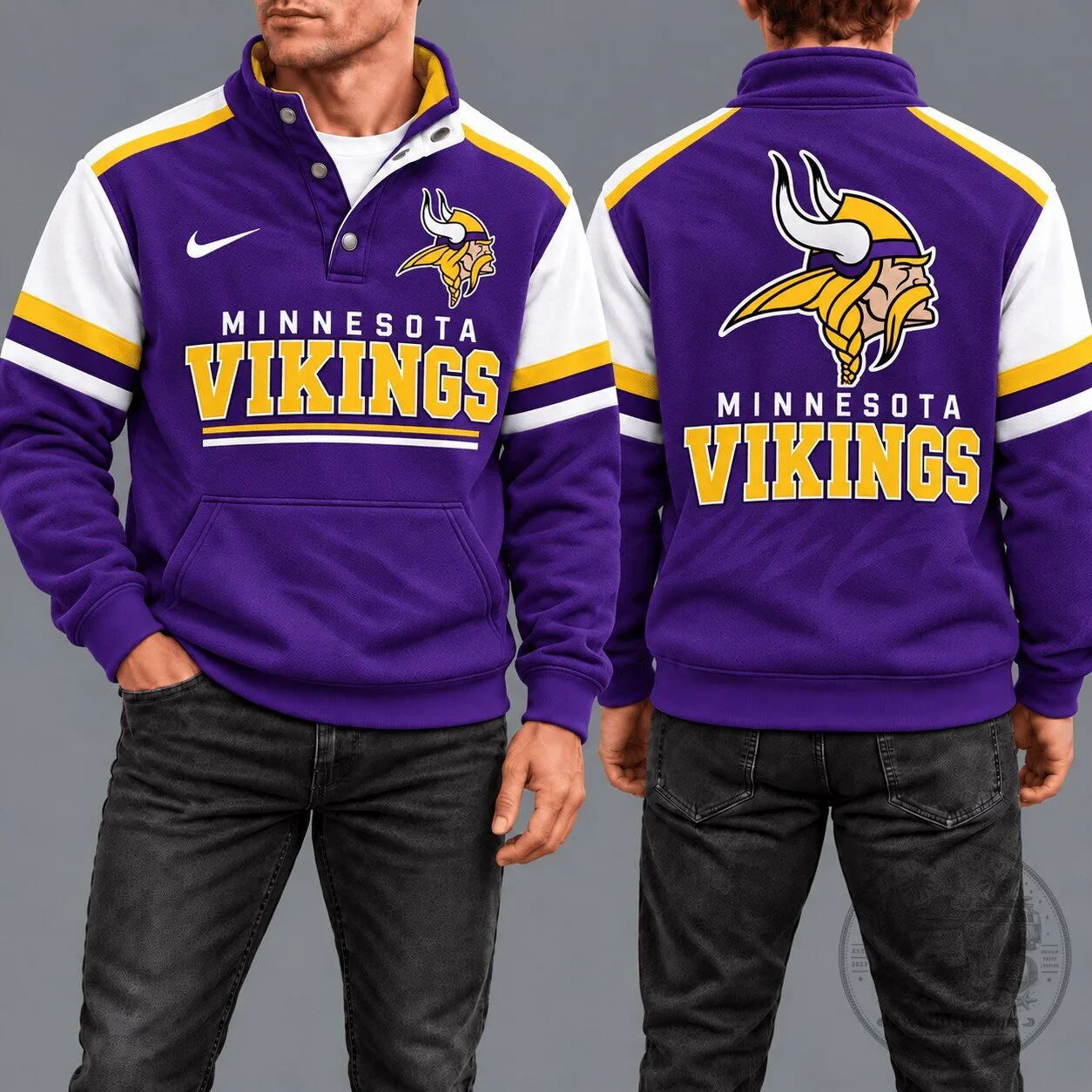 Minnesota Vikings NFL Game Day Premium Snap-Neck Sports Fan Pullover Sweatshirt