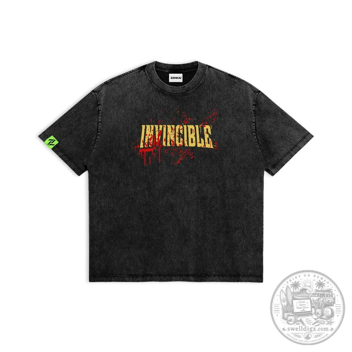 Invincible Bloody Logo Graphic Print Black Washed T-Shirt