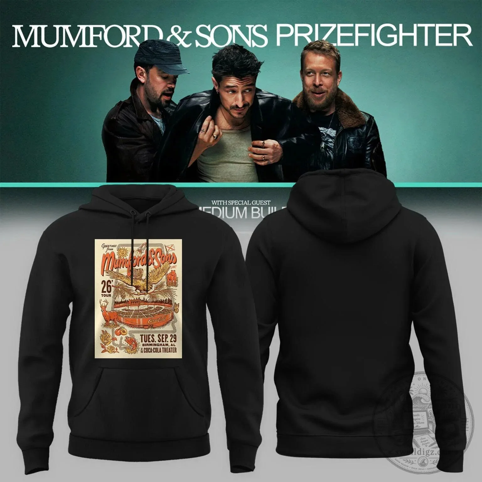 Mumford And Sons Prizefighter Tour Birmingham Concert Poster Hoodie