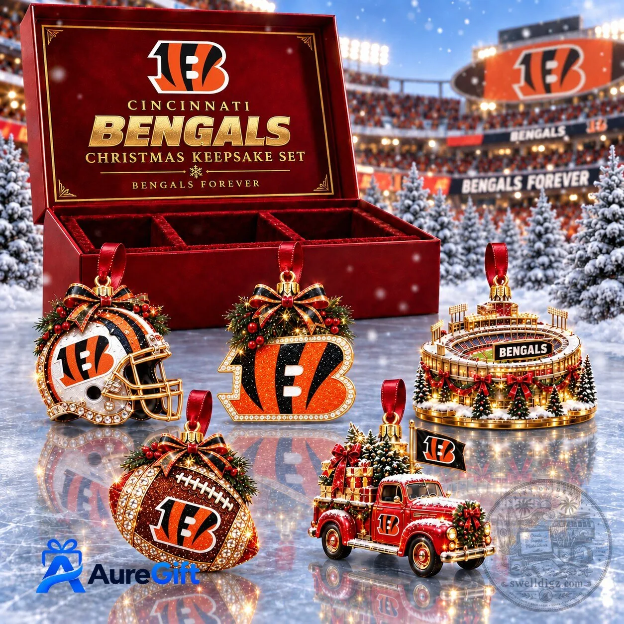Cincinnati Bengals Christmas Keepsake Ornament Set Football Fan Gift