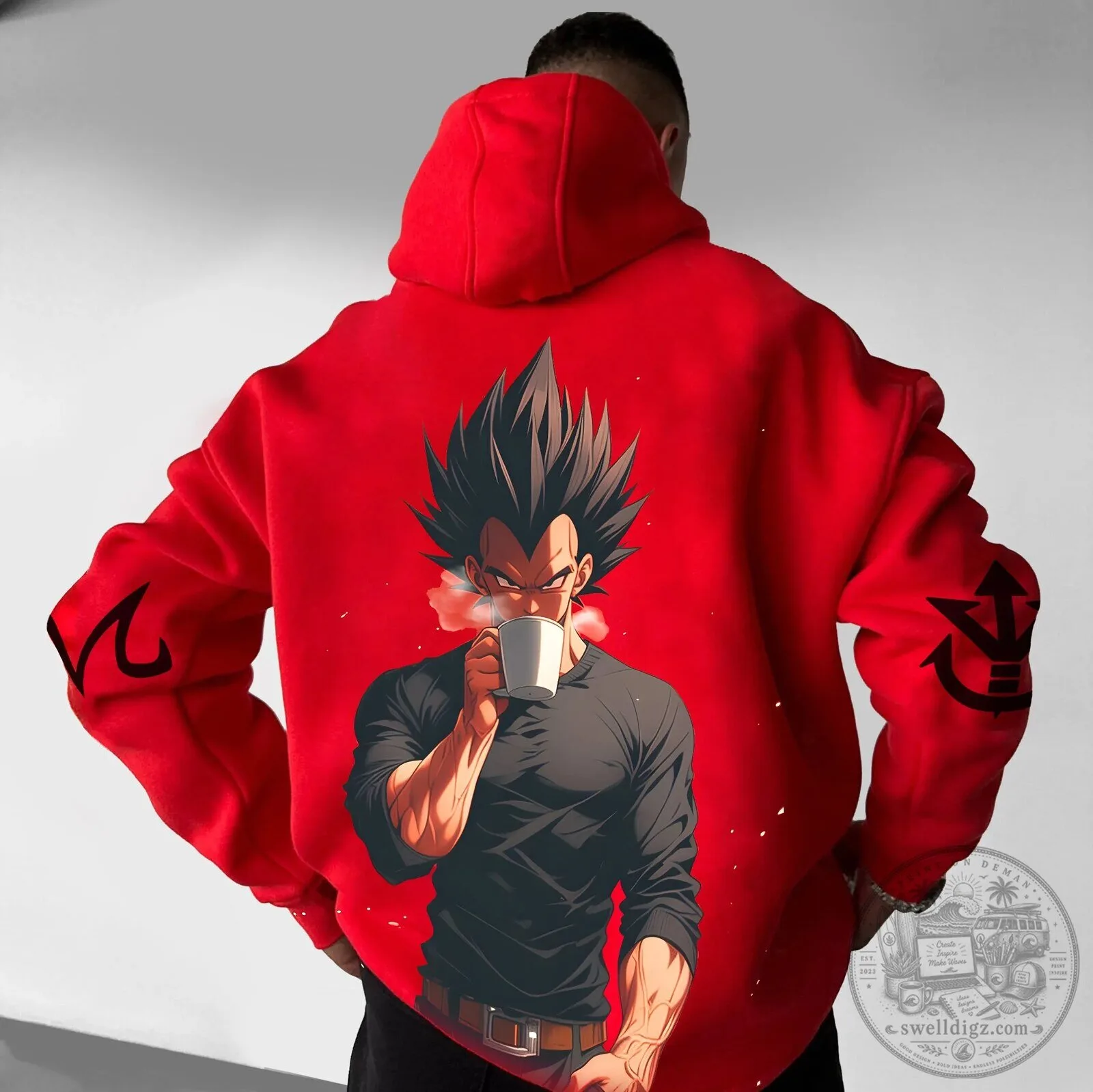 Dragon Ball Z Vegeta Drinking Coffee Super Saiyan Red Hoodie