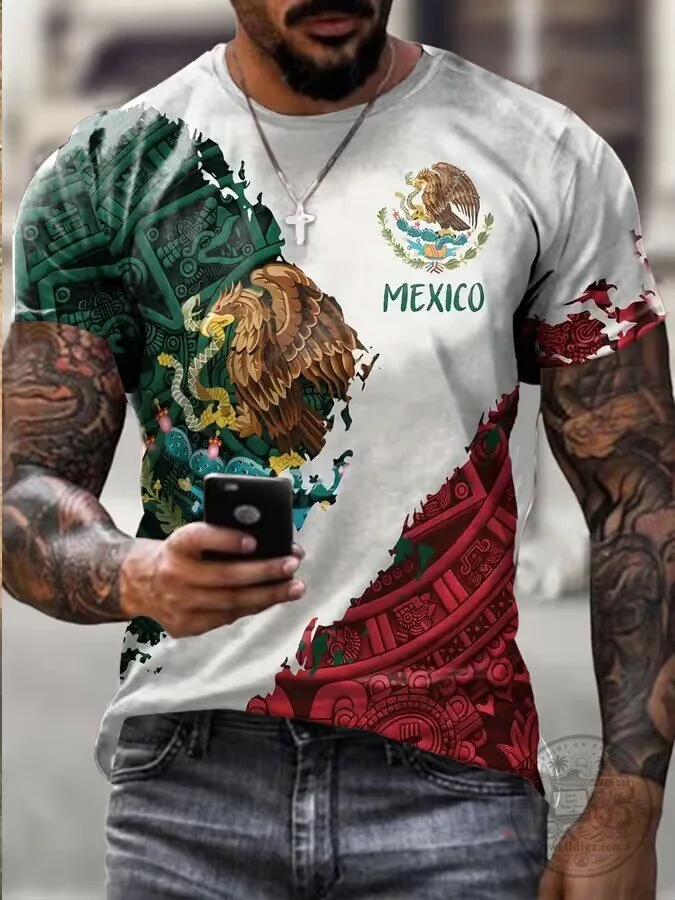 Mexican Independence Day Flag Map Graphic Print T-Shirt