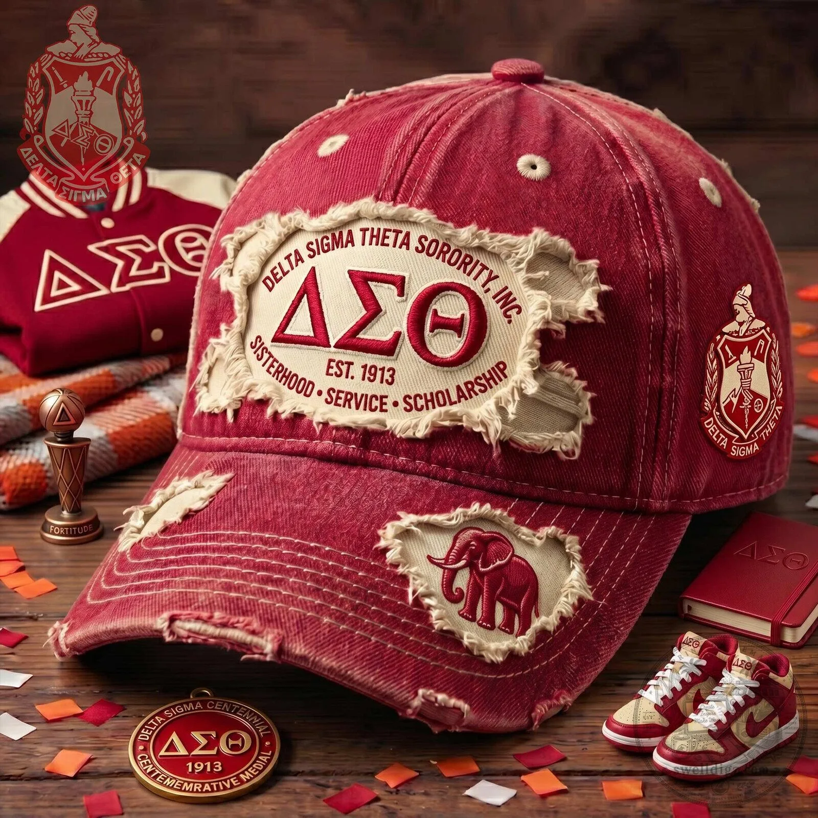 Delta Sigma Theta Sorority Inc. Distressed Embroidered Baseball Cap Hat