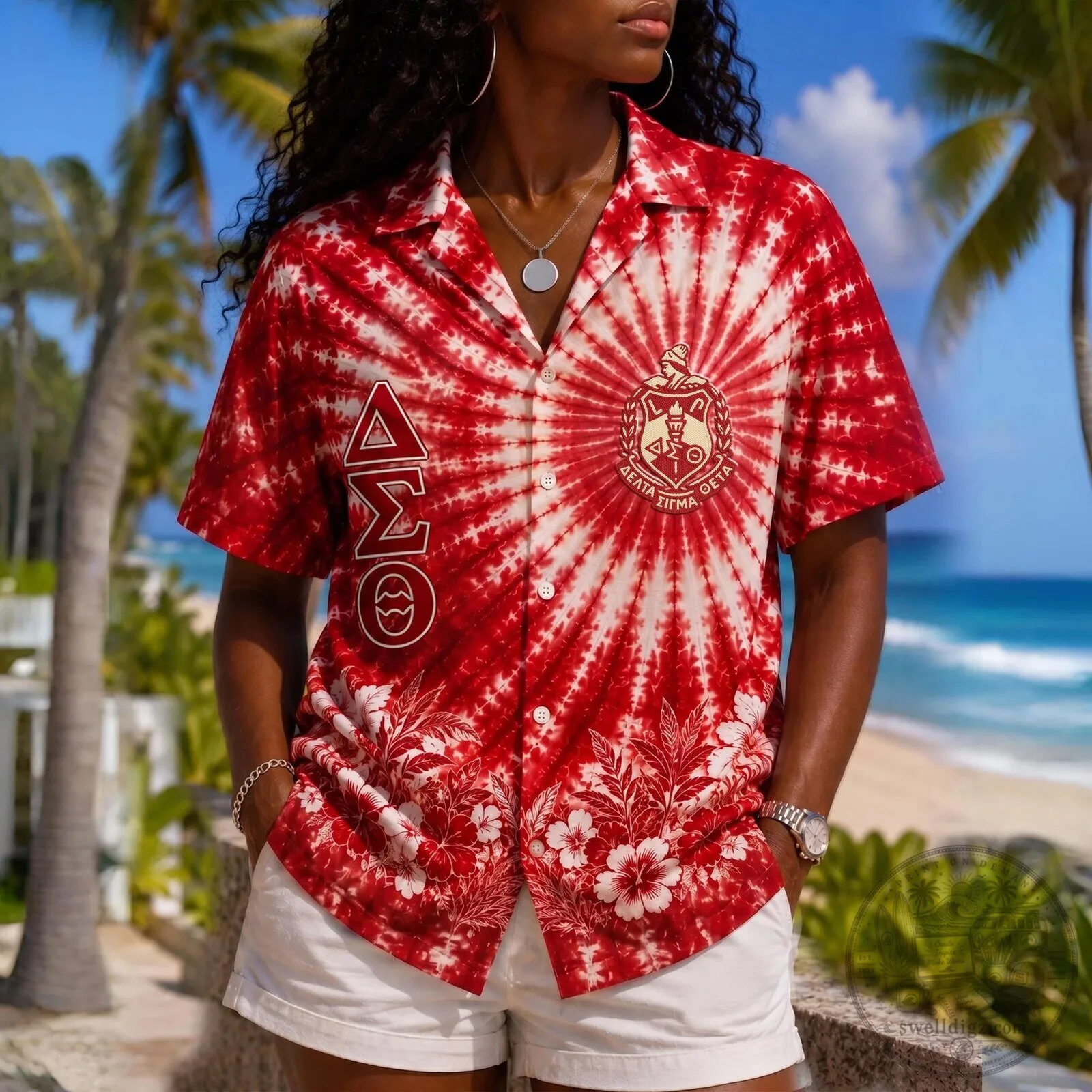 Delta Sigma Theta Sorority Tie-Dye Hawaiian Shirt