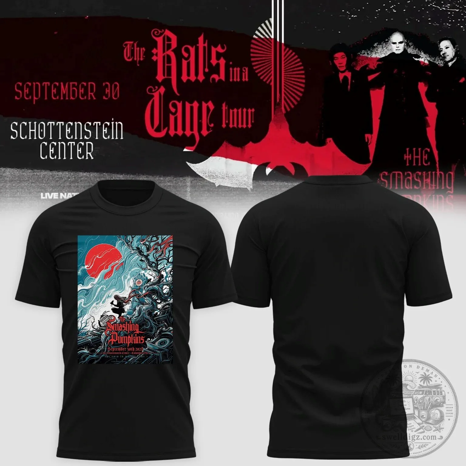 The Smashing Pumpkins Rats in a Cage Tour Concert Poster Black T-Shirt