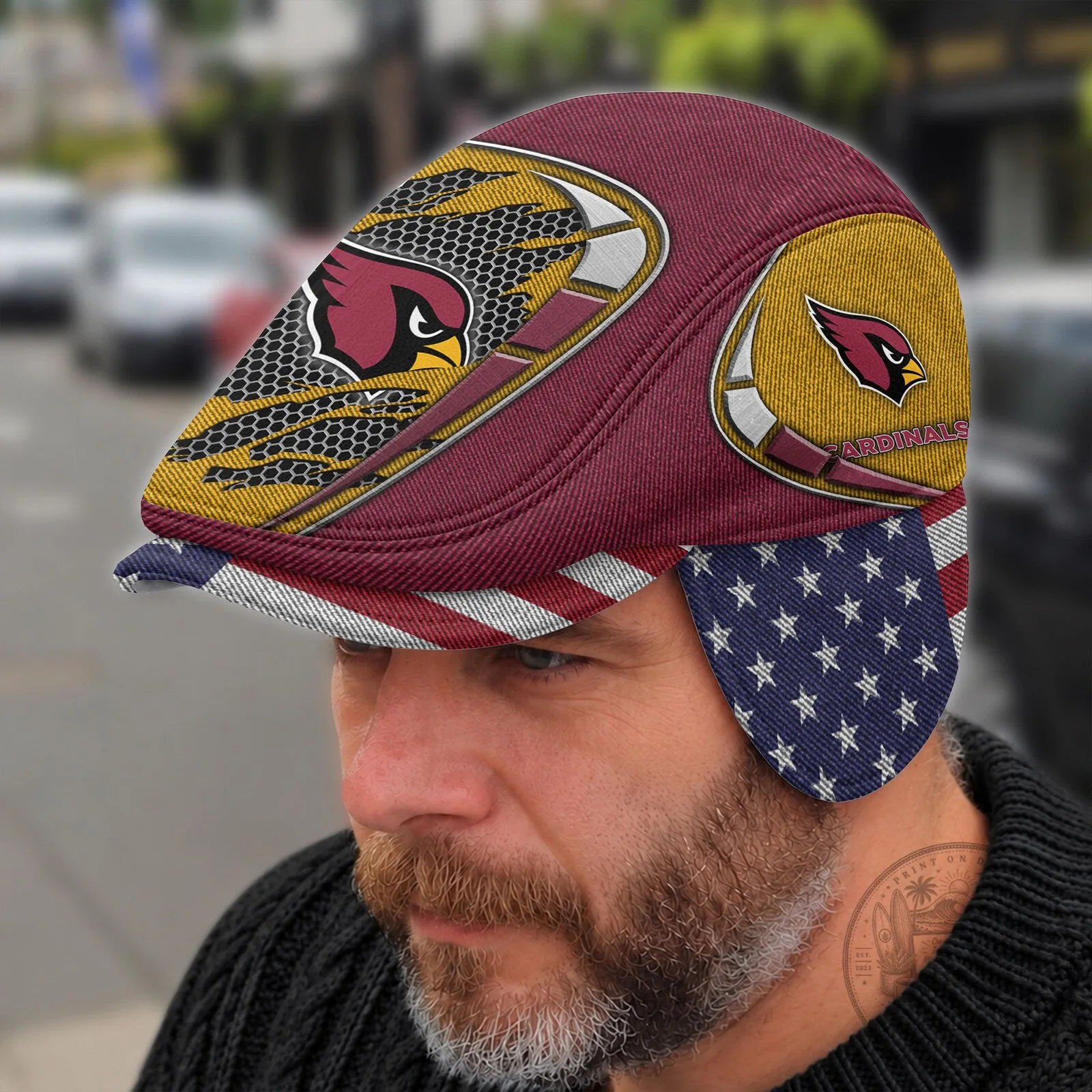 NFL Foldable Ear Flaps Flat Cap - Arizona Cardinals Design
