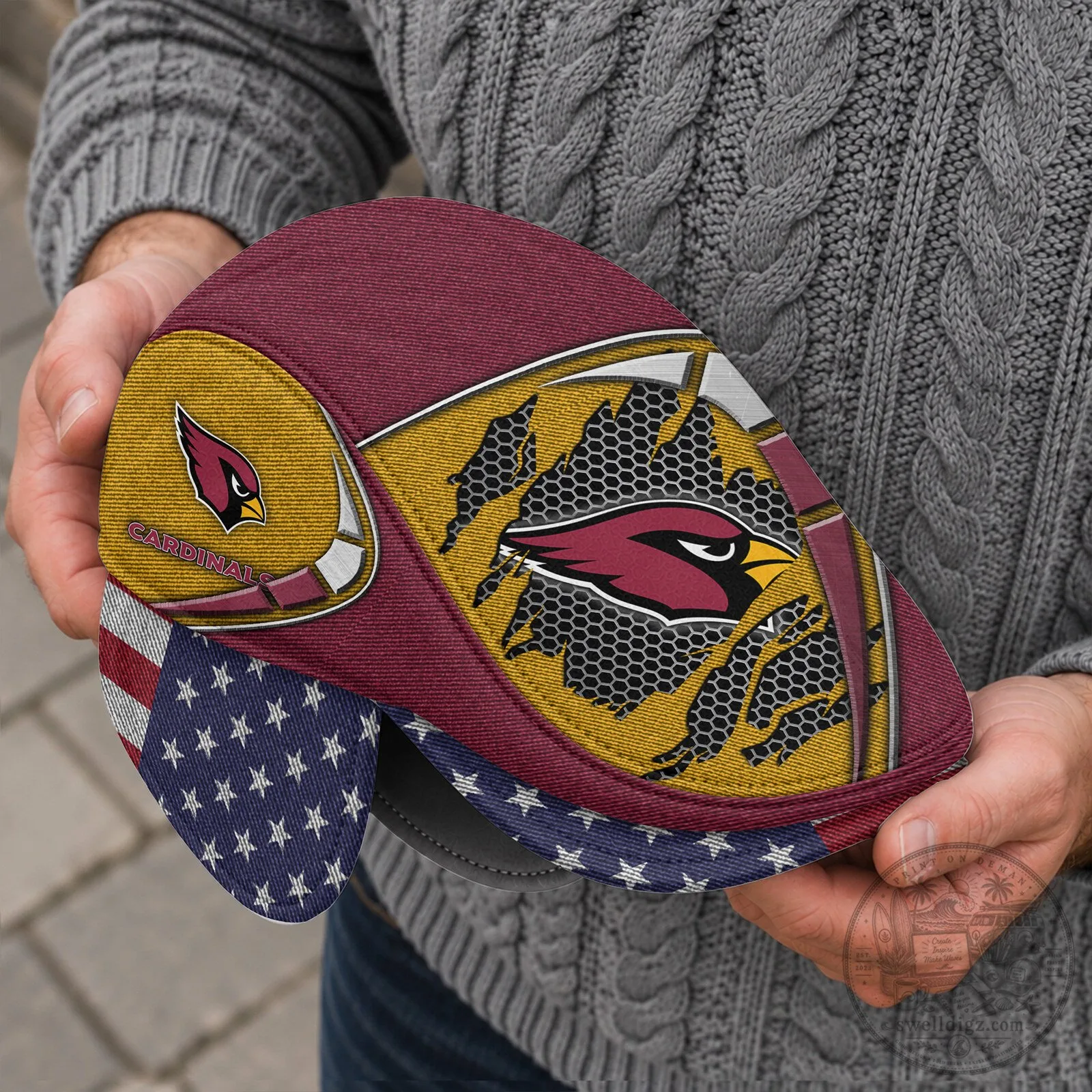 NFL Foldable Ear Flaps Flat Cap - Arizona Cardinals Design 6 NFL Foldable Ear Flaps Flat Cap - Arizona Cardinals Design