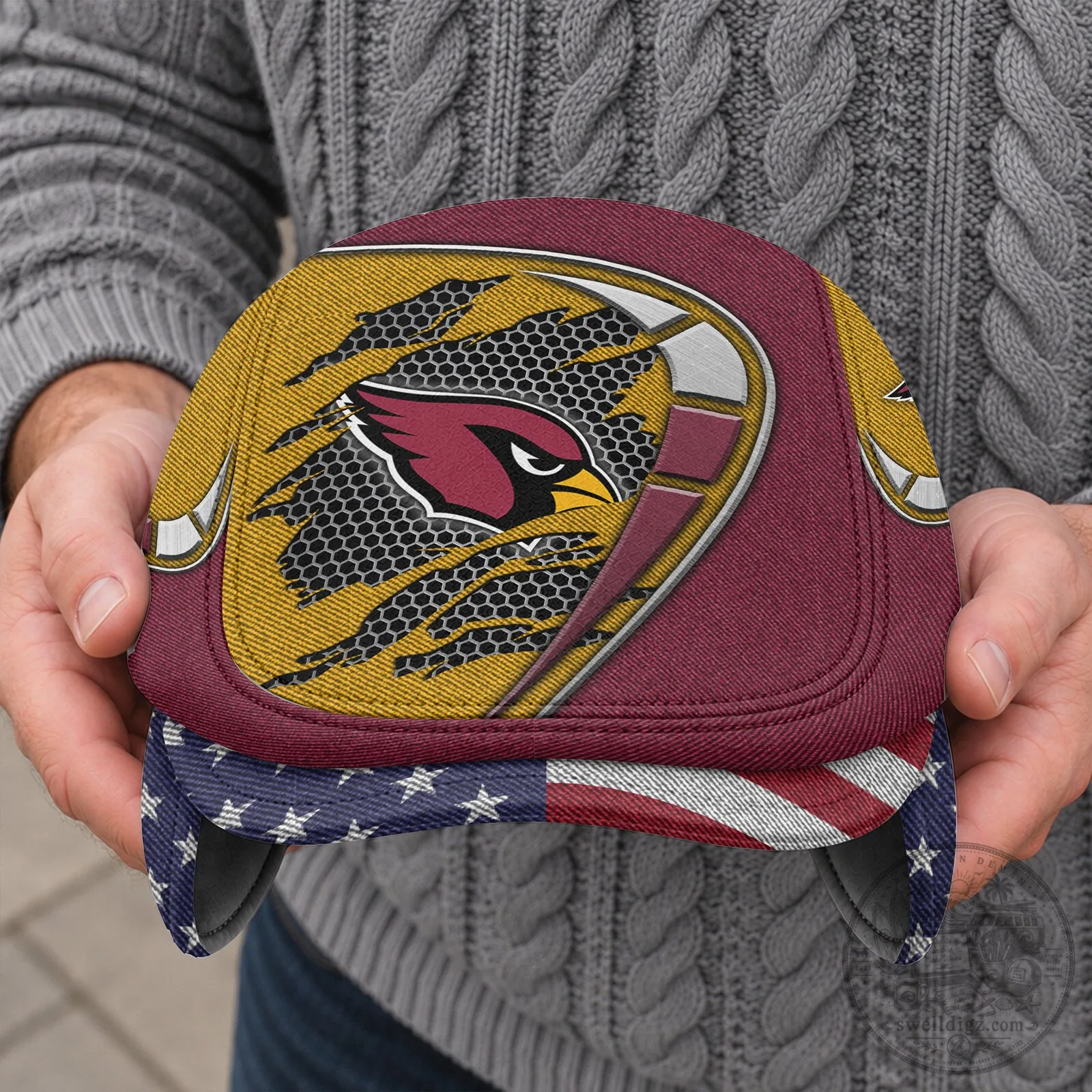 NFL Foldable Ear Flaps Flat Cap - Arizona Cardinals Design 7 NFL Foldable Ear Flaps Flat Cap - Arizona Cardinals Design
